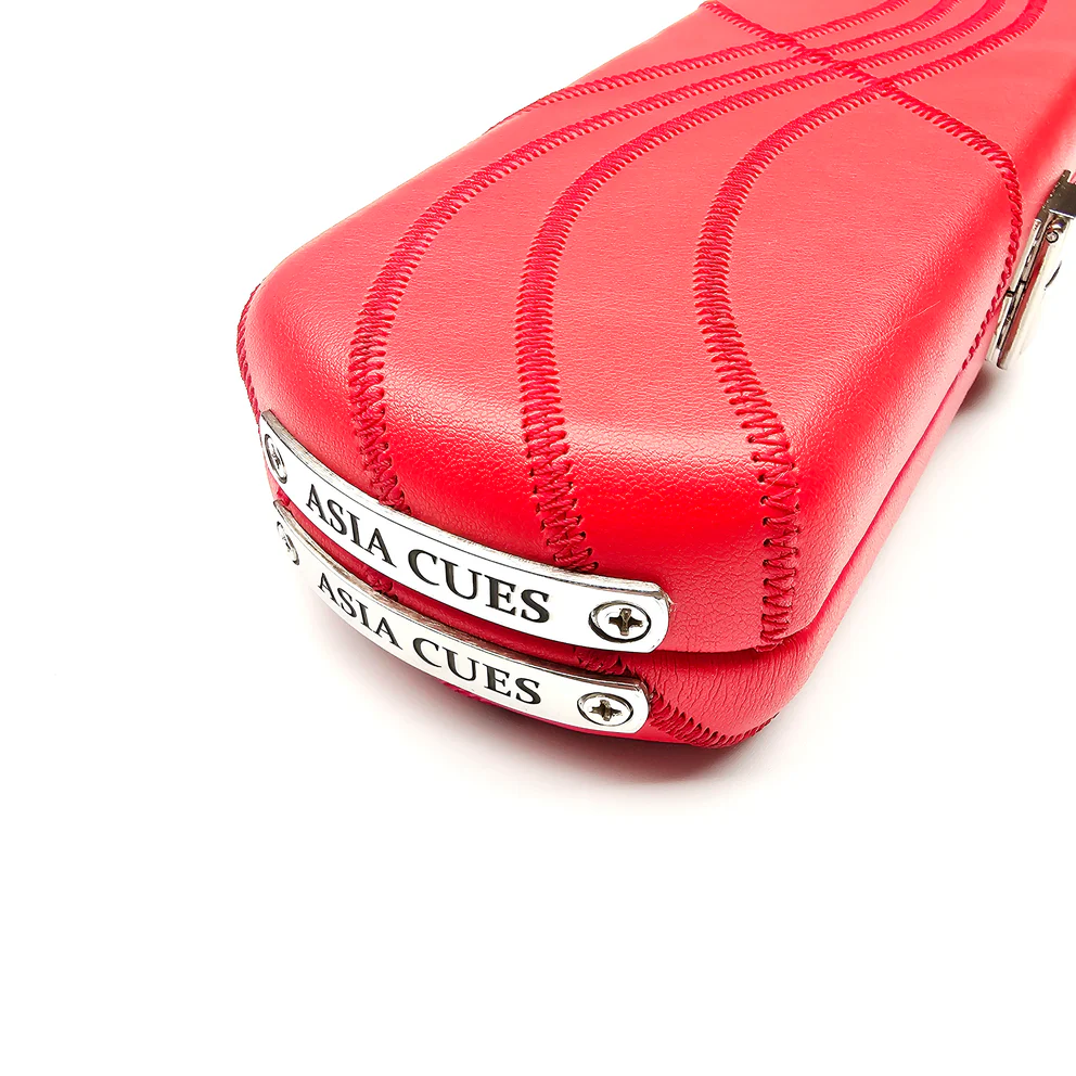 Asia Cues Wide Leather One Piece Cue Case - Wavy Red - Image 5